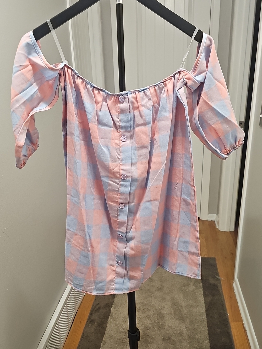 mts Pastel Pink and Light Blue Off-Shoulder Button-Front Blouse